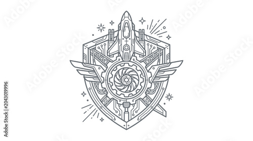 Futuristic Jet Fighter Emblem with Sci-Fi Mechanical Elements