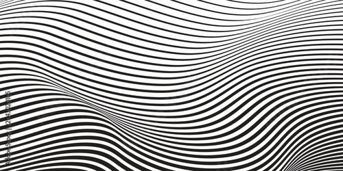 Tableau sur toile Undulating Black White Linear Surface with Depth Effect vector art