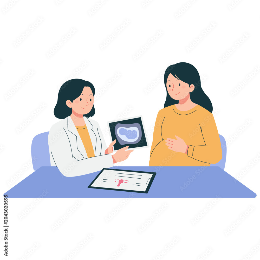 Fototapeta premium Pregnancy Ultrasound Timeline Flat Medical Infographic