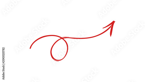 features a hand-drawn red arrow with a playful, swirling loop that extends upward and outward to the right on a clean white background.