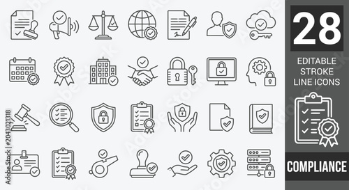 Bild auf Leinwand Compliance line icon set featuring AI ethics, regulatory standards, and data privacy symbols
