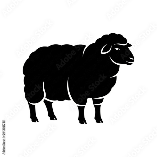 Black sheep silhouette icon, vector illustration of a fluffy farm animal, simple graphic design element for livestock, agriculture, or wool industry branding, isolated on white background