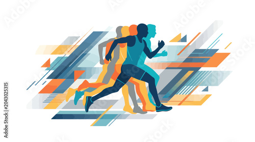 Φωτογραφία Runners in motion, abstract geometric background, sport and fitness concept