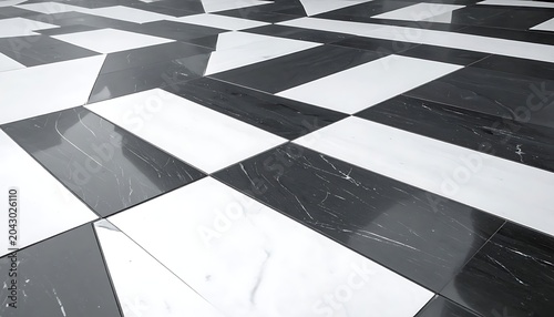 A shiny black and white checkered floor with reflective surface