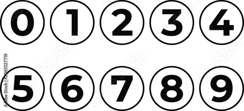 Fotografi Set of numeric digits zero through nine in circles with collection mathematics a