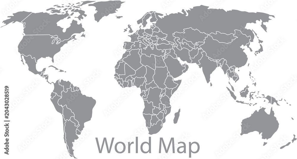 Obraz premium Simple grey world map illustration on a clean surface isolated on transparent background