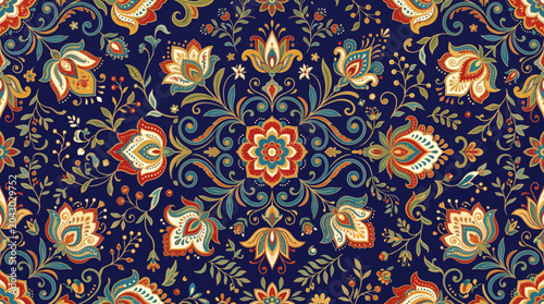 Φωτογραφία Intricate floral paisley textile pattern in dark blue and gold for decorative use