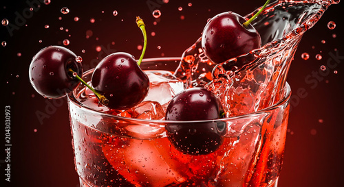 cherries falling into glass