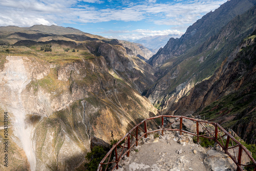 Stunning daytime view of Colca Canyon from the ancient Chimpa Collagua fortress in Peru