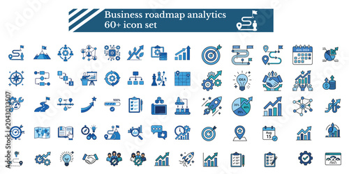 Business roadmap analytics icon set 60 vector graphics