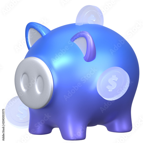 Tableau sur toile 3D Cute Piggy Bank Savings Icon with Floating Silver Coins