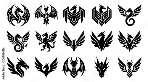 Set of Abstract Dragon Logos and Icons