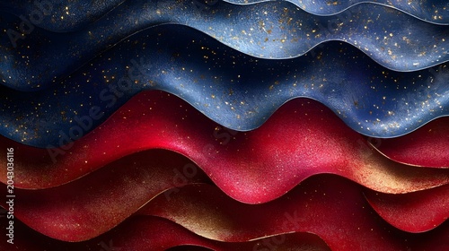 Abstract creative wave background artwork with layered textured red and blue colored curves