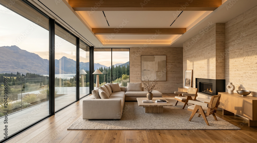 Fototapeta premium Luxury minimalist living room featuring premium materials