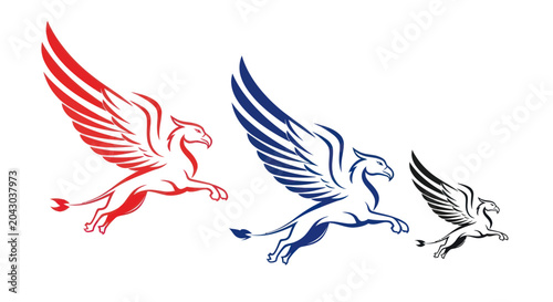 Canvastavla Three flying mythical winged horses side.