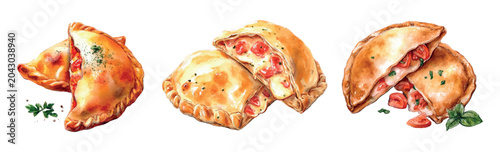 Fotografía Hand drawn empanadas and calzones filled with melted cheese, ripe tomatoes, and