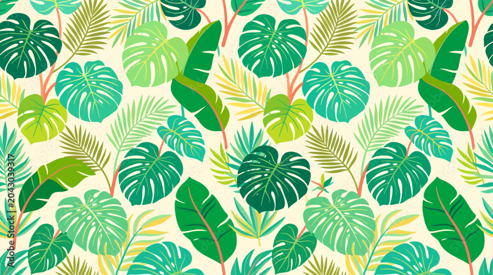 Fototapeta premium Tropical green leaves pattern closeup.