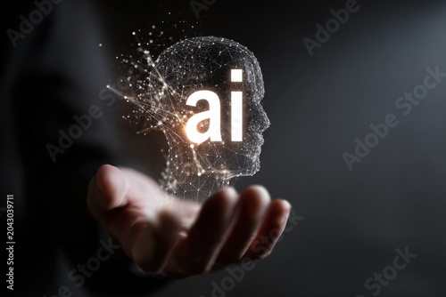 Artificial intelligence head with glowing circuits