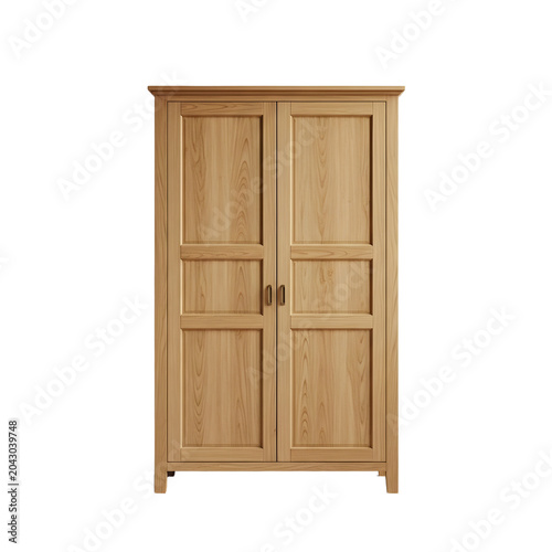 Natural wood double door wardrobe with simple paneled design