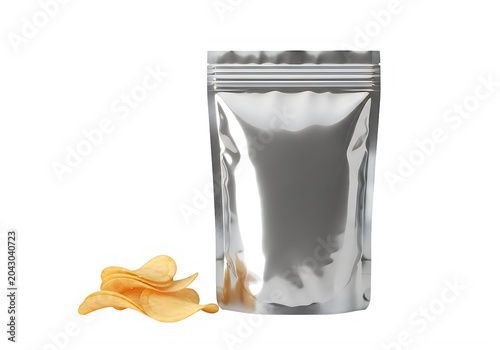 Silver pouch with spice powder and turmeric root on reflective surface