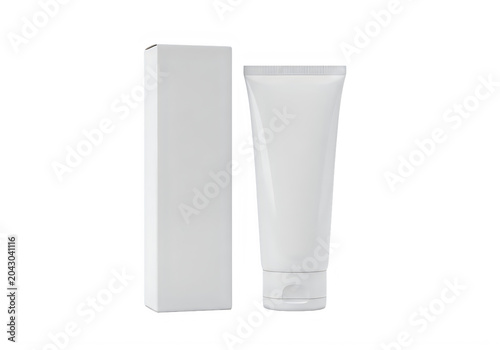 White tube and box of skincare cream standing upright