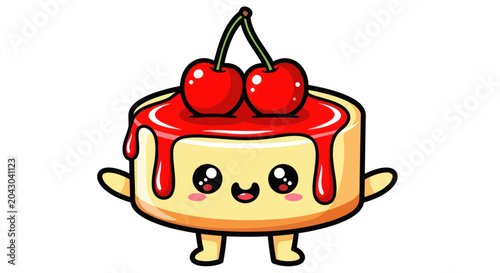 Fotografie Cartoon dessert with cherry on top.