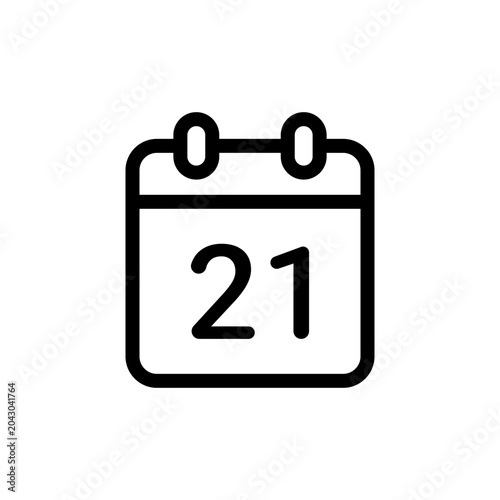 Outline vector icon depicting a calendar page with the number 21, representing a specific date or event.