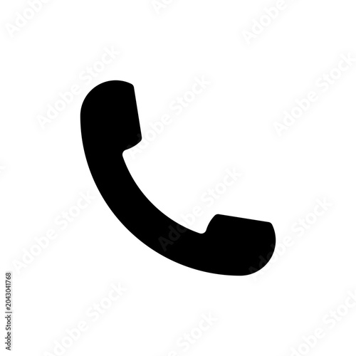 Solid black vector icon of a classic telephone receiver, representing communication, contact, or a phone call.