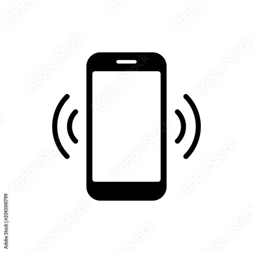 Minimalist smartphone icon with vibration signal waves for mobile device user interface