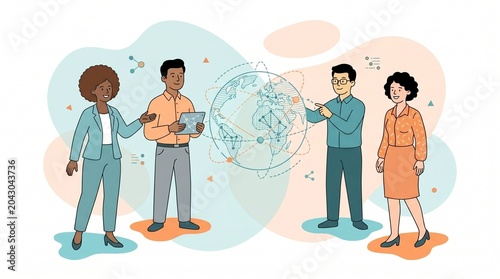 Global business networking and connection flat vector illustration