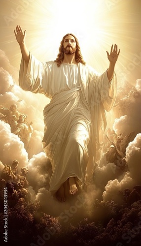Dramatic Representation of Jesus Christ s Heavenly Ascension with Divine Light and Epic Scenes