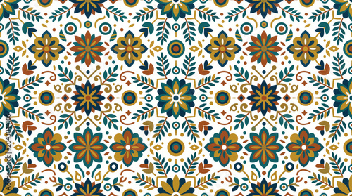 Valokuva Decorative floral tile pattern with kaleidoscopic motifs and vivid colors