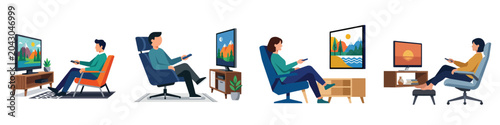 Obraz na plátně Various scenes depicting individuals at home, deeply engrossed in television ent