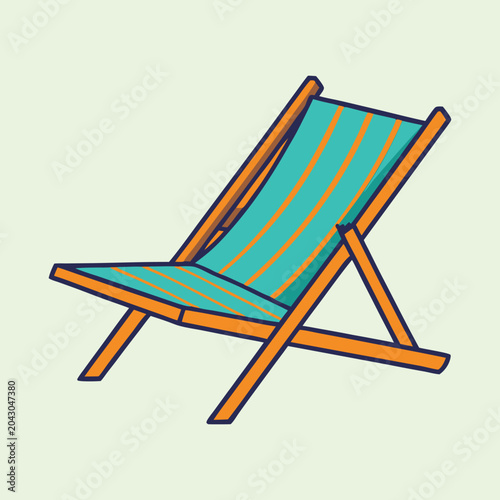 Schilderij op canvas Relaxing on the Beach Illustration of a Wooden Deck Chair and Relaxation