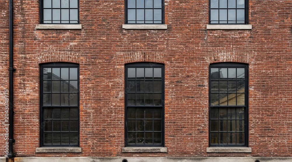Naklejka premium Weathered brick wall with industrial window frame