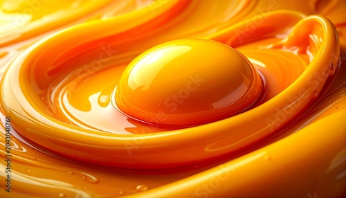Raw egg yolk with liquid splash macro close up yellow abstract background