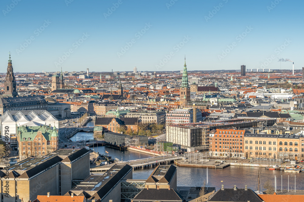 Fototapeta premium Copenhagen Cityscape Aerial, Historic Architecture, Denmark