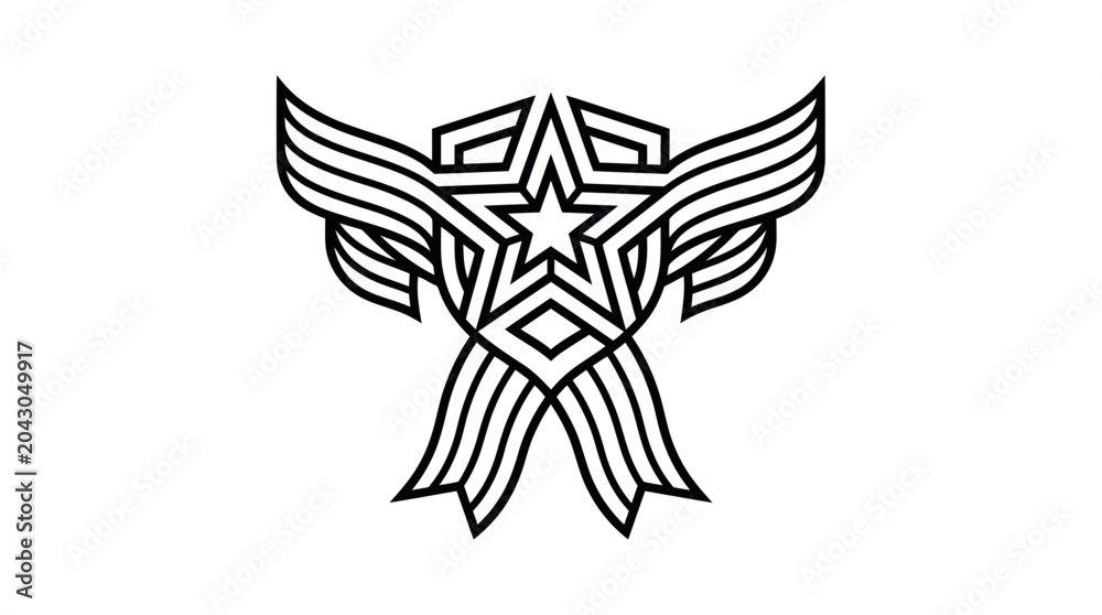 Obraz premium Geometric Star Emblem with Wings and Ribbons