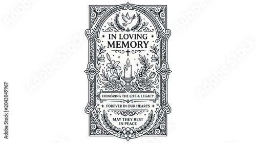 Quadro em tela In Loving Memory Decorative Frame with Candle, Dove, and Flowers
