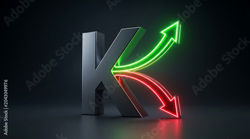 K shaped economy diverging arrows isolated on a clean white background