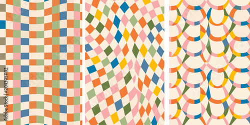 Foto warping checkerboard patterns triptych pattern geometric abstract