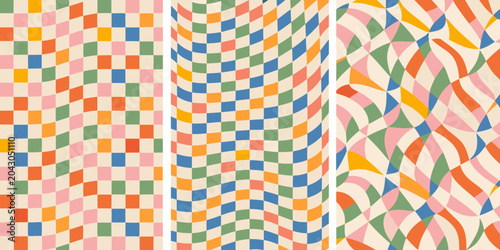 Foto wavy checkerboard patterns triptych pattern geometric abstract