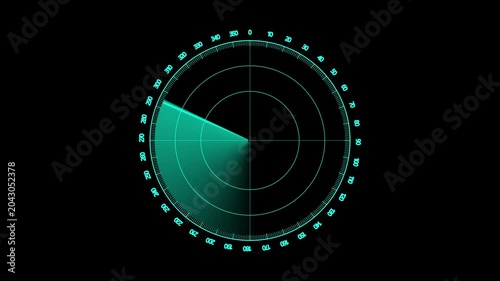 Hud radar screen displaying a dynamic scan and target tracking across a circular interface