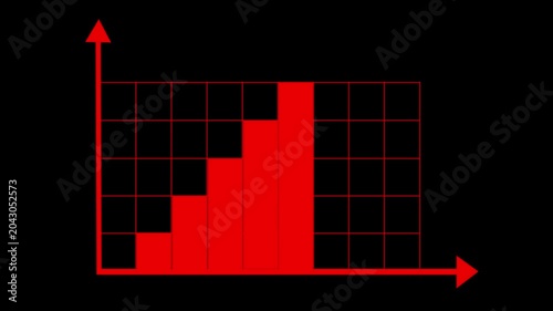 Red bar chart on black background showing data increase in an animated motion graphic clip