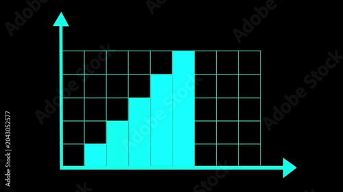 Dynamic bar graph animating on black background, showing data growth with grid lines