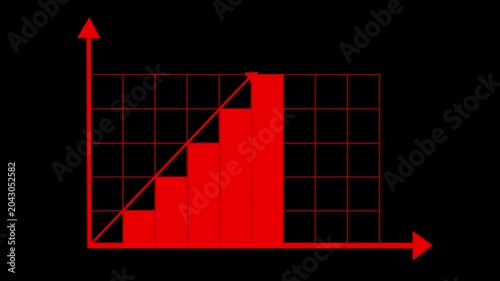Growing bar chart showing increase in data on grid background with arrows