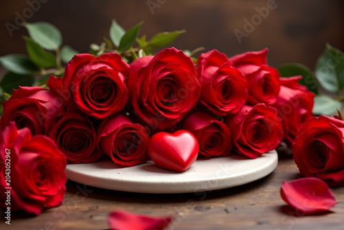 bouquet of red roses on the table