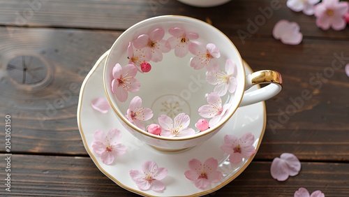 cup of tea with pink flowers