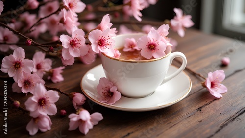 cup of coffee with pink sakura