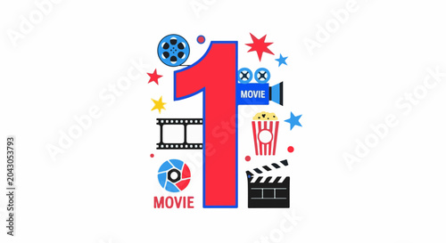 Red number one with film icons and stars
